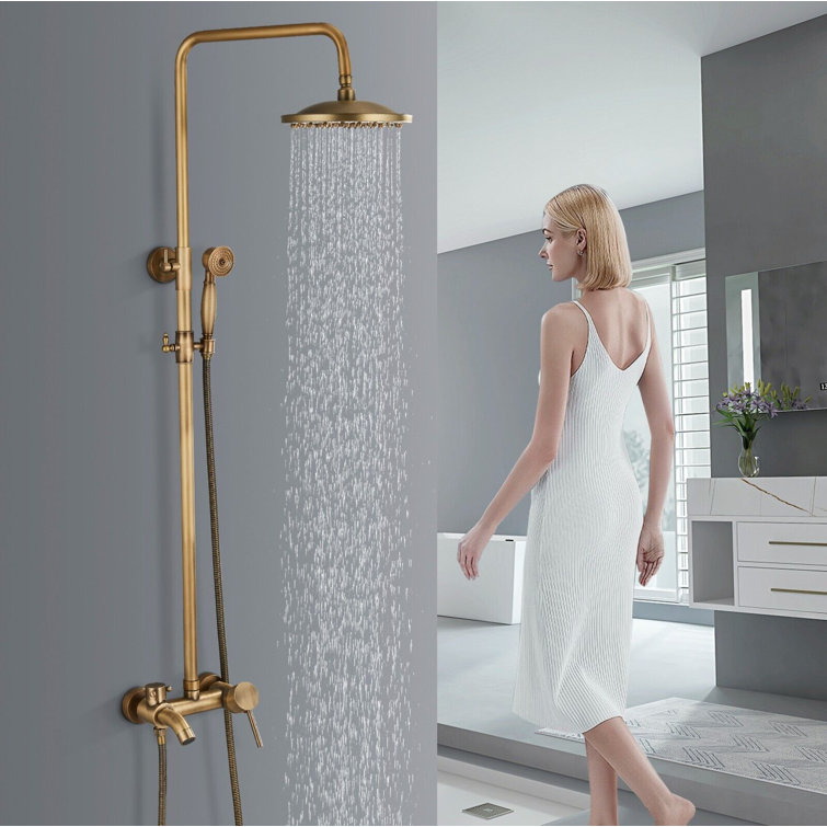 Belfry Bathroom Antique Brass Shower Faucet Taps Set Rainfall Bathtub